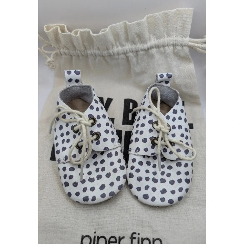 Piper Finn Baby Moccasins Size 3 Purple Polka Dot Leather Shoes + Bag